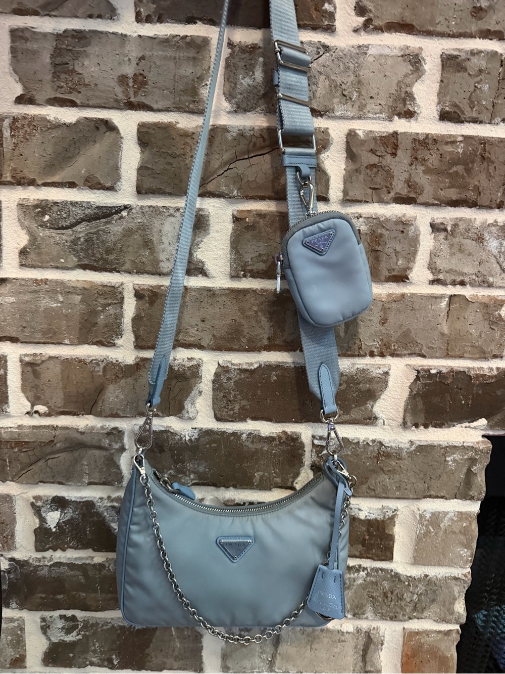 light blue Prada Re-Edition 2005 nylon shoulder bag